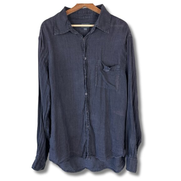 Transit Uomo Mens Shirt 120 Button Down Linen Italy Luxury Navy Blue XL - Picture 1 of 12